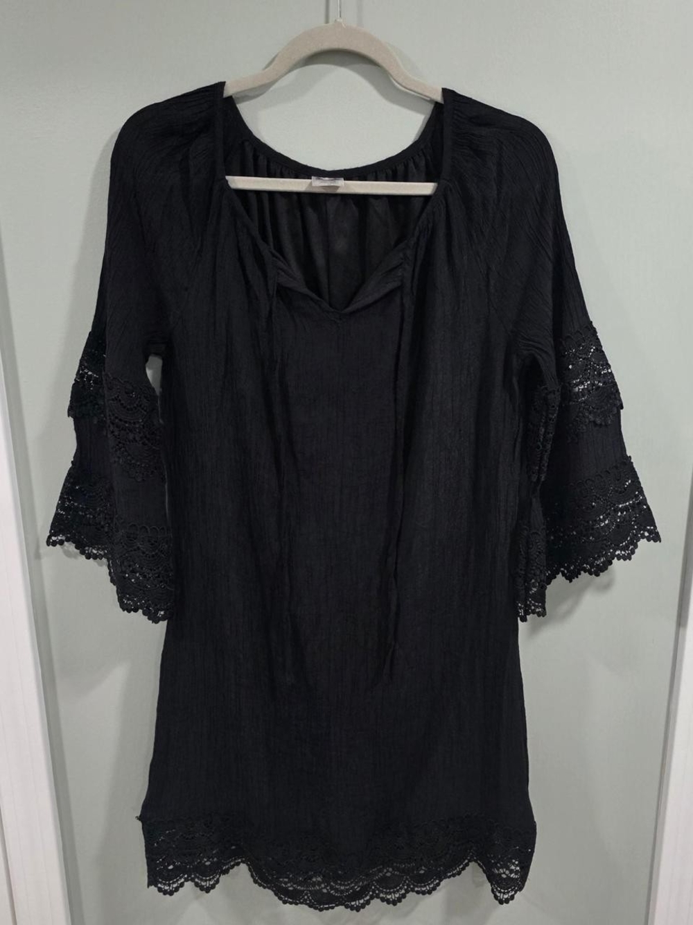 Wrangler Black Lace-Trim Tunic Dress- Women